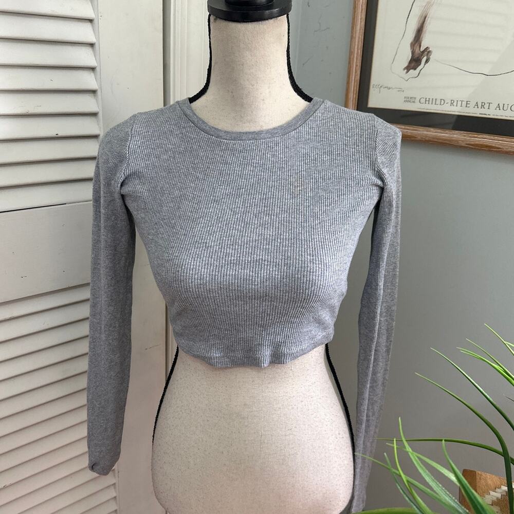 Tna Crop Top Womens 2XS Gray Fitted Ribbed Knit Minimalist Coquette Grunge